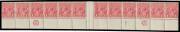 ONE PENNY RED COMB PERF SMOOTH PAPER: 1d carmine interpanneau strip of 12 with Die II units [R56, recumbent] & [57, erect] plus 'CA' and 'CA' Substituted for 'JBC' Monograms BW #71(1)zh, remarkably well centred, a trifle aged & minor hinge remainders, Cat