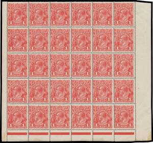 ONE PENNY RED COMB PERF SMOOTH PAPER: Plate 2: 1d carmine-red No Monogram block of 30 (6x5) from the lower-right of the sheet BW #71(2)za with Original State of [34-35] (the later "Rusted Clichés"), Thin 'G' in 'POSTAGE' #71(2)L & Small White Flaw on 'Y' 