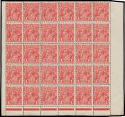ONE PENNY RED COMB PERF SMOOTH PAPER: Plate 2: 1d carmine-red No Monogram block of 30 (6x5) from the lower-right of the sheet BW #71(2)za with Original State of [34-35] (the later "Rusted Clich&eacute;s"), Thin 'G' in 'POSTAGE' #71(2)L & Small White Flaw on 'Y' 
