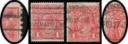 ONE PENNY RED COMB PERF SMOOTH PAPER: 1d carmine-red Rusted (Pre-Substituted) Clich&eacute;s [34-35] in rose BW #71K(2)j & k (SG 21ca shade), Haymarket (NSW) or Melbourne machine cancellations largely clear of the affected areas, Cat $12,000. Rare in any shade o