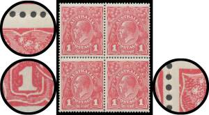 ONE PENNY RED COMB PERF SMOOTH PAPER: 1d deep carmine-rose Substituted (Die II-I) Clichés (Worn State, both with Damage to Top of Crown) BW #71V(2)ja & ka (SG 21cb) being the lower units in a block of 4 [28-29/34-35], well centred, very lightly mounted, C