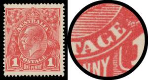 ONE PENNY RED COMB PERF SMOOTH PAPER: Smooth Paper 1d carmine with Thin 'G' BW #71(2)L, Cat $600.