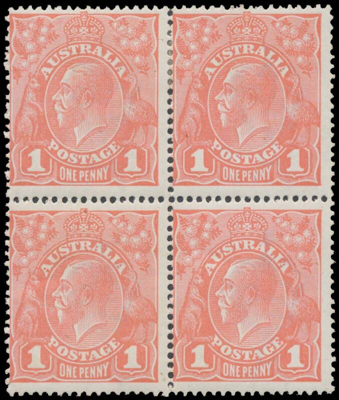 ONE PENNY RED COMB PERF SMOOTH PAPER: 1d pink eosin G27A BW #71SA block of 4, a couple of tiny tonespots, the lower units are unmounted, Cat $70,000+ (as singles). Ex Dr Leslie Abramovich and Charles Zuker. Michael Drury Certificate (2001). The ACSC sta