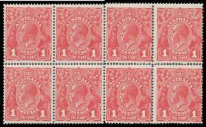 ONE PENNY RED DIE III ON WAR SAVINGS PAPER: 1d carmine-red BW 75 (SG 53) block of 8 (4x2) the right-hand block of 4 with slightly "jumped" perfs caused by the "perforate & turn" method used for this issue, a few split perfs otherwise superb!, unmounted, C