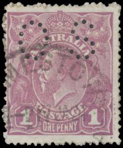 ONE PENNY VIOLET: 1d violet with the Watermark Inverted punctured 'OS' BW #76a (SG O67w), characteristic rough perfs, 'JAMESTOWN/17JA24/STH AUSTRALIA' cds, Cat $35,000 (£20,000). Unique! Michael Drury Certificate (2015). The ACSC states "One stamp with in