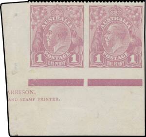 ONE PENNY VIOLET: 1d violet marginal pair Imperforate Three Sides BW #76b (SG 57a) from the base of the sheet with Kangaroo's Tongue Out [R56] large-part '