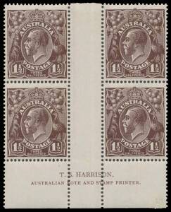 PENNY-HALFPENNY BLACK-BROWN: Electro 1: 1½d black-brown Harrison Imprint block of 4 BW #83(1)z, well centred, unmounted, Cat $475+ (mounted).