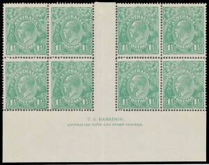 PENNY-HALFPENNY GREEN: Electro 14: 1½d green Harrison Imprint block of 8 BW #88(14)z, the lower units are unmounted, Cat $750+. [The imprint is 4½mm below the base of the stamps, and unit [R55] has Thinner & Irregular Lower Frame]