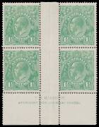 PENNY-HALFPENNY GREEN: Electro 16: 1½d green Harrison Imprint block of 4 BW #88(16)z, a trifle aged, unmounted, Cat $850. [The imprint is 4mm below the base of the stamps]