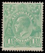 PENNY-HALFPENNY GREEN: Electro 17: 1½d green Major Cracked Electro from the Right-Hand Frame across the top of the Right-Hand Value Tablet through Base of the King's Neck to the Roo's Back (Early State) BW #88(17)r [R26], unused, Cat $750. [See also Lots