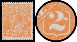 TWO PENCE ORANGE: Electro 9 [L8] with Crack appearing as a Ponytail on the Right-Hand '2' BW #95(9)f, faint bend, very lightly mounted, Cat $1250. [There appears to be a very faint secondary horizontal crack from the lower section of the '2' at left to th