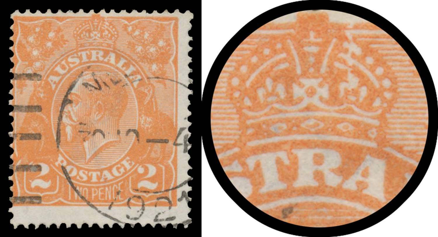 TWO PENCE ORANGE: Unlocated [?] with Crack from the Top Frame ...