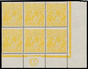 FOUR PENCE ORANGE: 4d lemon-yellow 'CA' Monogram block of 6 (3x2) BW #110C(1)zb, unmounted, Cat $5400++ as normal singles. Another very rare & desirable block. Superb! Michael Drury Certificate (2015) as "lime-yellow".