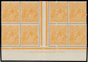 FOUR PENCE ORANGE: 4d orange TS Harrison One-Line Imprint block of 8 (4x2) BW #110(2)zd, remarkably well centred for an imprint block, the gum a little aged which desn't affect the very fine facial appearance, the lower units are unmounted, Cat $7500++ (m