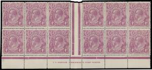FOUR PENCE VIOLET - Plate 1: 4d violet Harrison One-Line Imprint block of 12 (6x2) BW #111(1)z with [L58] Splintered Lower-Left Corner and [R57] White Spot over Second 'A' of 'AUSTRALIA' #111(1)k & p, remarkably well centred for an imprint piece (especial
