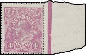 FOUR PENCE VIOLET: Plate 2: 4d violet with Line through 'FOUR PENCE' BW #111(2)r (SG 64a), the margin partly separated & rejoined, Cat $40,000 (&pound;30,000). One of the iconic rarities of the Georgian Heads and the first mint example we have offered. Ex James
