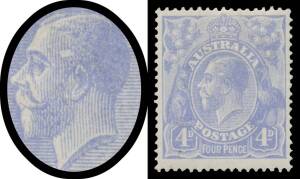FOUR PENCE BLUE COOKE PLATES - Plate 1: 4d ultramarine with Temple Flaw BW #112(1)g, Cat $5000. Michael Drury Certificate (2015). Research by Geoff Wotherspoon, published in the "Bulletin" of the Australian Commonwealth Collectors Club of NSW (Dec 2007), 