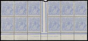 FOUR PENCE BLUE COOKE PLATES 4d blue Harrison One-Line Imprint block of 12 (6x2) BW #112(1)z with [L54] Thick '4' at Right [L58] Splintered Lower-Left Corner and [R57] Snowball above Second 'A' of 'AUSTRALIA' #112(1)h k & p, some perf separation/rejoining