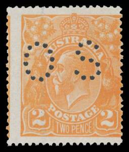 PUNCTURED 'OS': 2d orange with No Watermark apart from Vertical Marginal Watermark Line BW #95aa(var), unused, Cat $2500: see Note 2 at page 4/254.