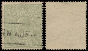 HALFPENNY GREEN: &frac12;d dull green with the Watermark Sideways (Crown Pointing to the Left as seen from the Front) BW #65aa (SG 48b), a little aged, Perth machine cancellation, Cat $40,000 (&pound;30,000). Unrecorded mint. RPSofV (1987) & Michael Drury (2015) Cert