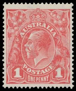 ONE PENNY RED COOKE PRINTINGS: 1d rose-red BW #73B, very well centred, glazed hinge remainder, Cat $7500. A beautiful example of this rare stamp, that is not listed by Stanley Gibbons. Ex Greg Deleuil. Michael Drury Certificate (2015). The ACSC states "mi