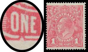 ONE PENNY RED COOKE PRINTINGS: 1d carmine-pink with Secret Mark BW #73(4)d, very lightly mounted, Cat $1000. Ex Greg Deleuil.