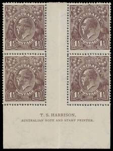 PENNY-HALFPENNY BLACK-BROWN - Electro 1: 1&frac12;d black-brown Harrison Imprint block of 4 BW #84(1)z, unmounted, Cat $475+ (mounted).
