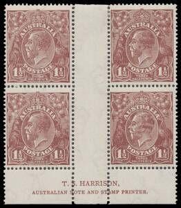 PENNY-HALFPENNY BROWN - Electro 3: 1&frac12;d brown Harrison Imprint block of 4 BW #86(3)z, very lightly mounted, the lower units are unmounted, Cat $575.