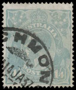 ONE SHILLING & FOURPENCE: 1/4d greenish blue with the Watermark Inverted BW #129a (SG 93w), slightly soiled & a couple of minor wrinkles, bold 'RICHMOND/14JA37/VIC' cds, Cat $25,000 (&pound;23,000). An extremely late but obviously commercial usage. The ACSC s