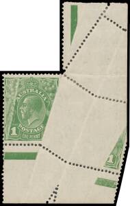 ONE PENNY GREEN: 1d green lower-right corner example affected by a Major Paper Fold and the Design at Left Under-Inked (also caused by the paper fold), somewhat aged, some perf separation/rejoining & a closed 10mm split along the fold at the upper-right o
