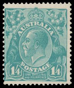 ONE SHILLING & FOURPENCE GREENISH BLUE: 1/4d intensely deep turquoise BW #131D, minor toning on the reverse that in no way detracts from this delightful shade, very lightly mounted, Cat $8500. Michael Drury Certificate (2015).