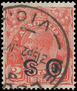 OVERPRINTED 'OS': 2d scarlet with the Overprint Inverted BW #103(OS)c (SG O130), well centred, minor corner wrinkle otherwise superb, very fine Melbourne cds, Cat $60,000 (&pound;45,000). Chris Ceremuga Certificate (2004). The ACSC states "Great rarity with onl
