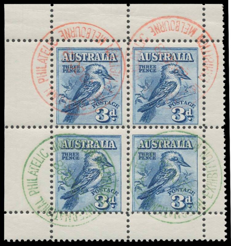 "MINIATURE SHEETS": 3d sheetlet from the upper-left of the sheet, CTO with the Exhibition cds x2 strikes of each in red & in green all of 29OC28 being the First Day of Issue, full unmounted o.g., Cat $500++. Superb! This is the only sheetlet we have seen