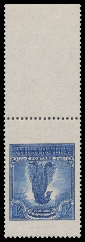 CHAMBON "ESSAYS": 1937 1/- in deep bright blue BW #145PP(1)B marginal example from the top of the sheet, very well centred, unmounted, Cat $2000. Gorgeous & superb! Derived from the sheet of 50 discovered only in 2013: only two singles have been offered,