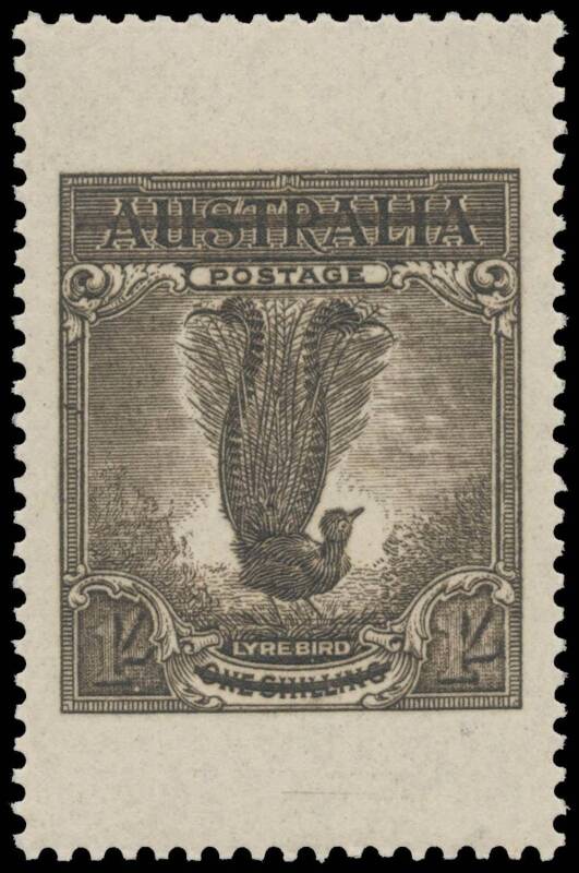 CHAMBON "ESSAYS": 1937 1/- in black-brown BW #145PP(1)D, exceptional centring, unmounted, Cat $5000. Superb! Derived from the block of 4 discovered only in 2014 and subsequently split. To date, no other examples have been recorded. [When originally offere