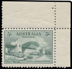 FIVE SHILLINGS GREEN: 5/- green upper-right corner single from Sheet B with the Plate Dot BW #148za, unmounted, Cat $3000 (mounted).