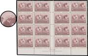 ISSUED STAMP: 1/6d dull claret John Ash Imprint block of 16 (4x4) with Retouched Shading above Upper-Left of the Right-Hand Globe BW #161za, the upper row lightly mounted, all other units - including the variety - are unmounted, Cat $1900++. A very fine b