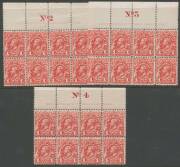 ONE PENNY: 1d pale red Imprint/Plate 'No 1' block of 8 (4x2) BW #59(1)z, plus similar 'No 2', 'No 3' & 'No 4' blocks of 8 (4x2), a few minor blemishes & a few hinge remainders, Cat $1175. (4 blocks) - 2