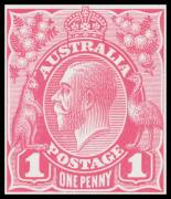 THE PERKINS BACON DIE PROOFS: State 4 die proof with the Emu's feathers & neck re-engraved, in carmine-red on highly glazed thin card (125x94mm) with manuscript "4th State" at lower-right BW #70DP(14)Bb with an unusual "belt & buckle" Perkins Bacon cachet - 3