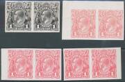 THE PERKINS BACON IMPERFORATE PLATE PROOFS: Horizontal plate proof pairs in black, shades of red x3, bright violet & mauve on glazed ungummed thin card BW #70PP(2)A B C D & E, all but the first are marginal, Cat $4600+. Several are superb! (6 pairs) - 2