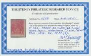 PROOFS CREATED IN AUSTRALIA: 1d in deep carmine on Victorian V/Crown Watermark Paper Perf 14 BW #70PP(4), grossly misplaced perforations, light crease & somewhat aged, Cat $15,000. Ex William Holbeach. Michael Drury Certificate (2015). [Obviously very rar - 3