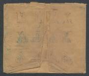 THE WATERMARK MASTER PLATE: Original artwork for the master plate of twelve impressions of the Crown/A watermark in graphite pencil on a piece of low-grade brown paper (folded to 91x78mm) endorsed across the first row "1787" in green crayon, a bit knocked - 2