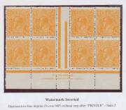 HALFPENNY ORANGE: &frac12;d orange Two-Line Harrison Imprint blocks of 4 from Electro 7 BW #66(7)z State 1 (intact central "Jubilee Lines") & State 2 (central "Jubilee Lines" broken at upper-right), plus a State 2 imprint block of 8 with the Watermark Inverted B - 2