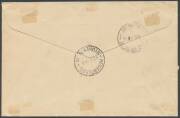 ONE PENNY RED SINGLE-LINE PERF: 1d carmine block of 4 & 1d Kangaroo on cover to "HL White/Belltrees/Scone NSW" with two strikes of 'REGISTERED/17JL14 A/SYDNEY NSW' cds - another strike on the reverse - being the official First Day of Issue BW #70y, red & - 2