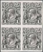 ONE PENNY RED SINGLE-LINE PERF: Plate 2: 1d plate proof block of 4 [39-40/45-46] in black & a single [40] in carmine-rose on glazed ungummed thin card BW #70PP(2)A & C both with Thin 'G', Cat $1600++ (as normal singles). Ex Greg Deleuil. (2 items) - 2