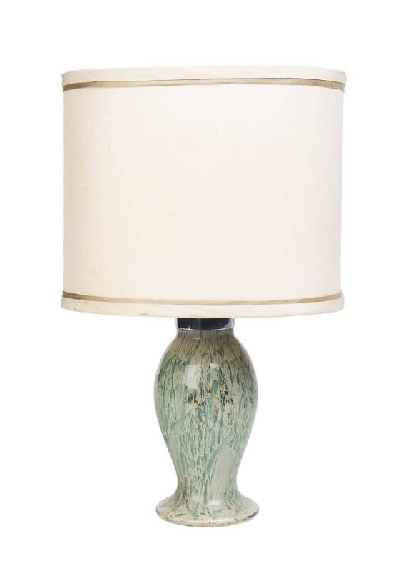 A WMF glass and chrome table lamp & shade stamped "WMF Germany, Ikora", rare green colourway, Circa 1930's. Base: 27cm. 