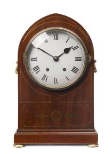 An Edwardian bracket clock with walnut case with inlaid brass decoration. 36cm. 