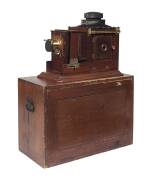 An impressive early timber cased magic lantern. PROVENANCE: Christie's Australia, Auction 1001, lot 33, October 10th 1999, Melbourne.