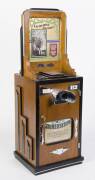 An ebonized chrome mounted oak cased penny arcade stereoscope, circa 1920s together with a collection of stereoscope viewer cards of nudes etc (separate power cable). 94cm high, 33cm wide, 30cm deep