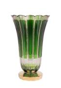 A large Moser green glass facetted vase with gilt wriggle-work decoration36cm high